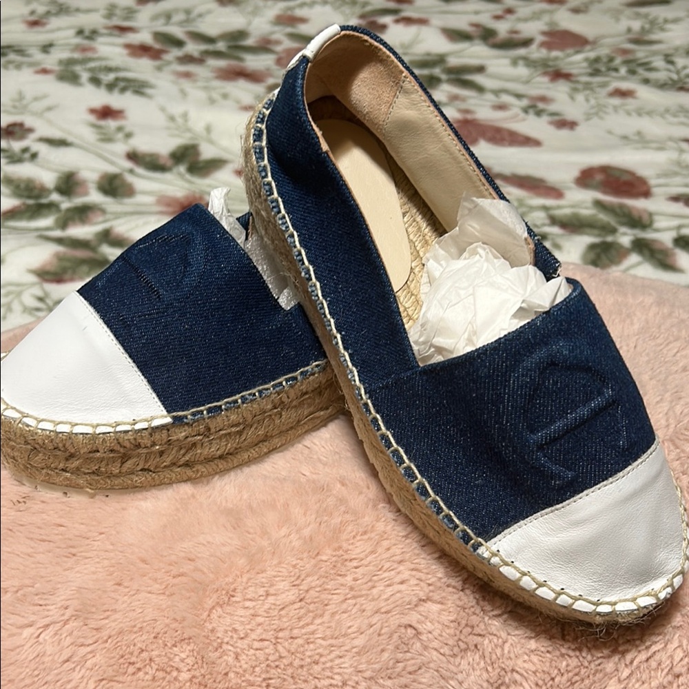 Etienne Aigner Blue and White Espadrilles Nautical Charm